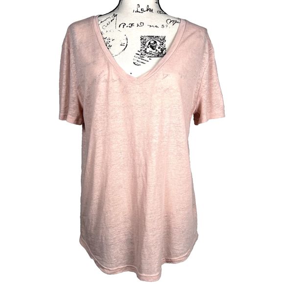 Gap Sz M Tall Linen Tee Short Sleeve T-Shirt Semi-Sheer Chalk Pink Sparkle - Picture 1 of 10